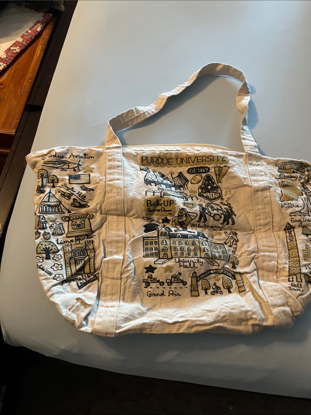 Purdue Cream Canvas Tote Bag with Black Print